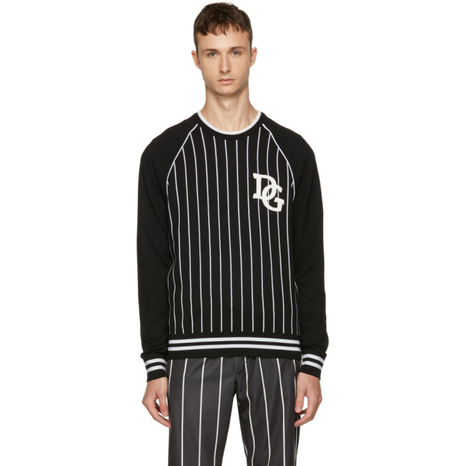 DOLCE & GABBANA DOLCE AND GABBANA BLACK AND WHITE STRIPED THE KING SWEATER
