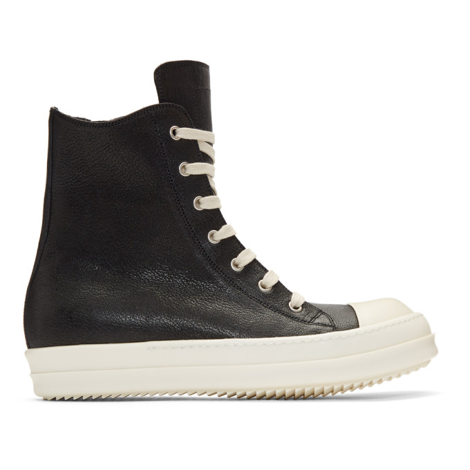 Rick Owens Destroyed Leather High-Top Sneakers In Black | ModeSens