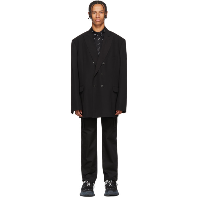 Balenciaga Oversized Double Breasted Blazer In 1000 Black Modesens Oversized blazer with double breasted row buttons, two front pockets and peak lapels. oversized double breasted blazer in 1000 black