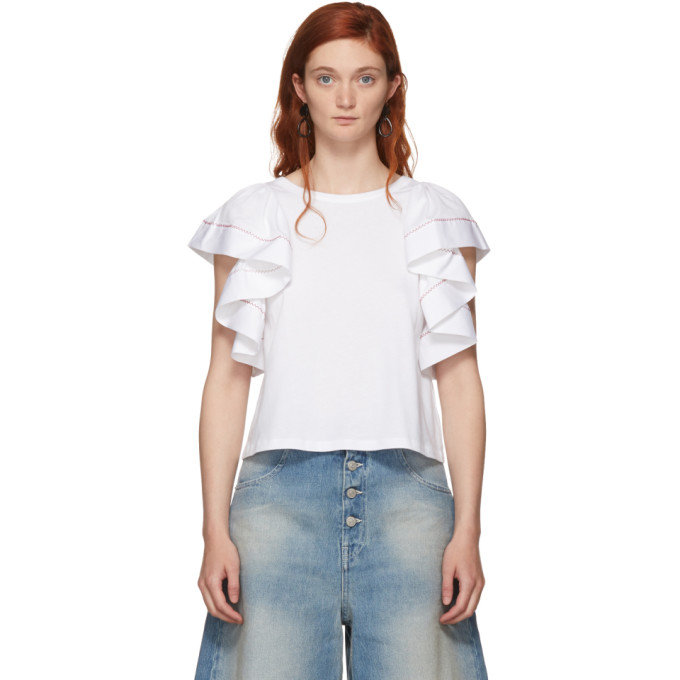 SEE BY CHLOÉ SEE BY CHLOE WHITE RUFFLED BLOUSE