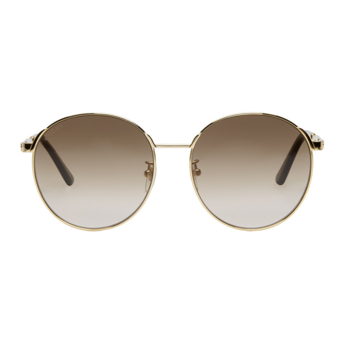 GUCCI GUCCI GOLD AND BROWN ROUND VINTAGE WEB SUNGLASSES