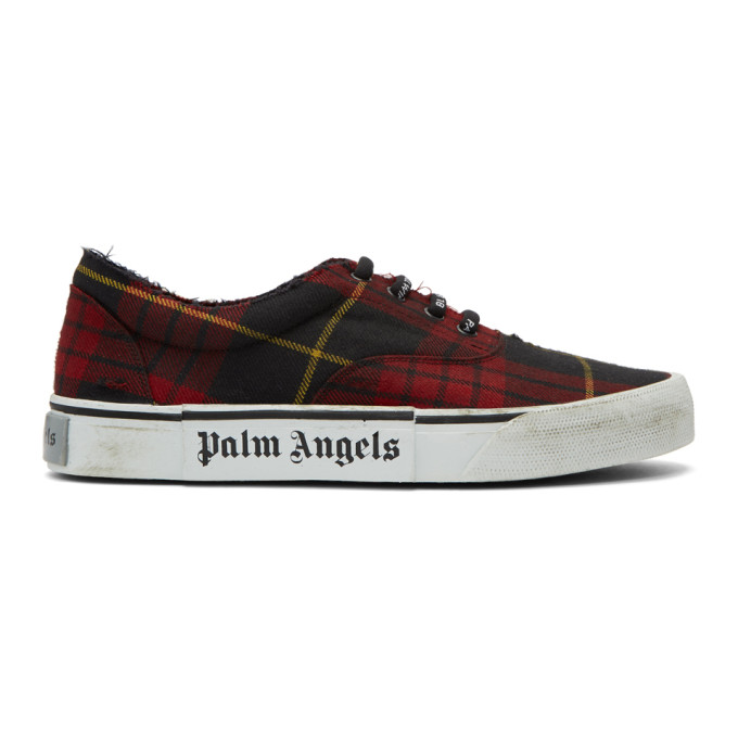 PALM ANGELS PALM ANGELS RED TARTAN DISTRESSED SNEAKERS