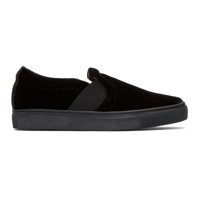 Lanvin Black Velvet Slip-On Sneakers | ModeSens