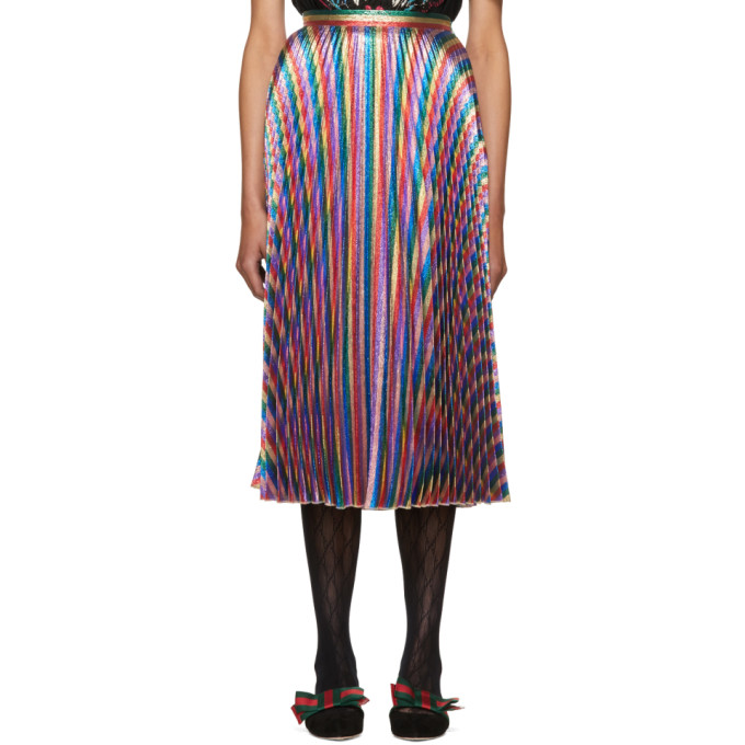 GUCCI Iridescent Pleated Skirt, Multicolor | ModeSens