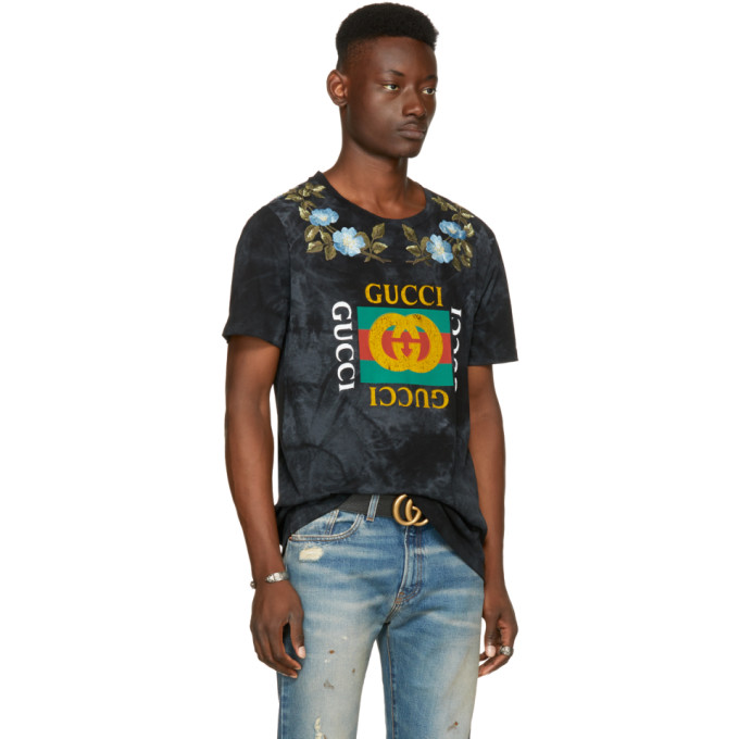 GUCCI T-Shirt Pure Cotton T-Shirt With Logo Print And Floral Embroidery ...