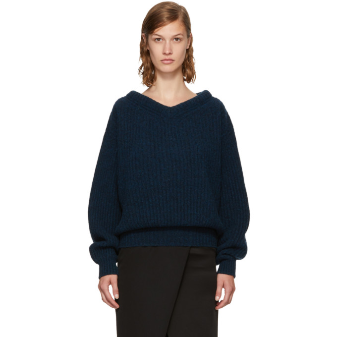 LEMAIRE V-NECK CHUNKY WOOL-KNIT SWEATER, MID BLUE | ModeSens