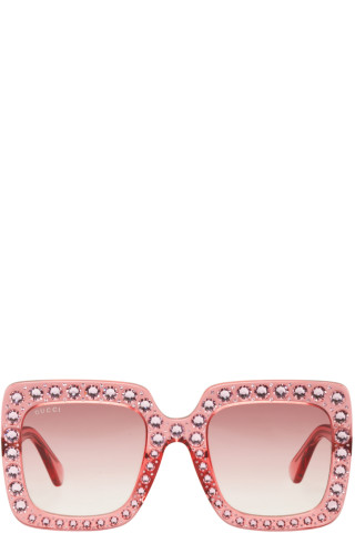 Gucci - Pink Oversized Crystal Sunglasses