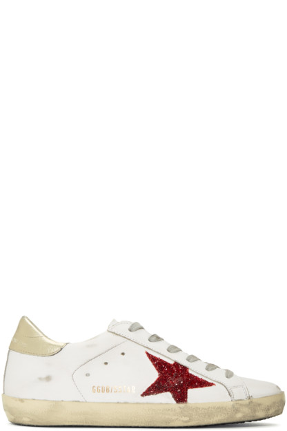 Golden Goose - White & Red Glitter Superstar Sneakers