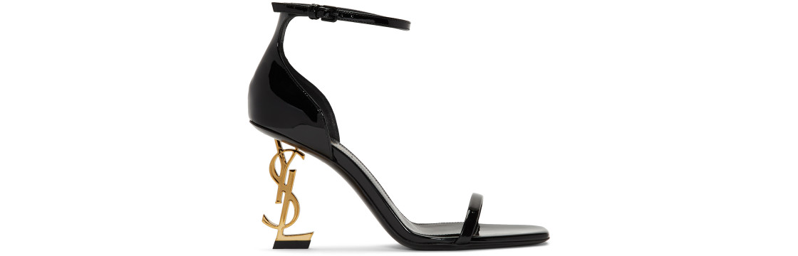 Saint Laurent - Black And Gold Patent Opyum Sandals