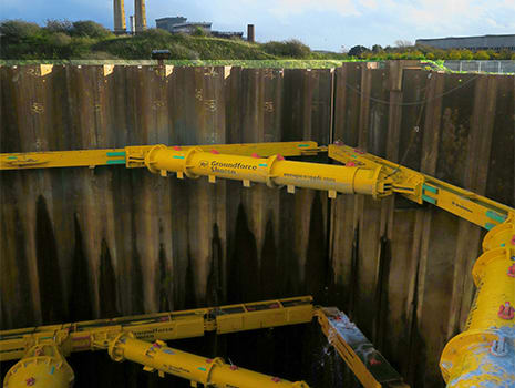 Groundforce Mega Brace system used to support deep cofferdam in Dublin