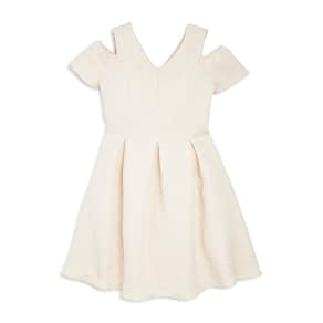 Us Angels Girls' Pleated Cold-Shoulder Jacquard Dress - Big Kid