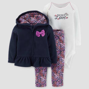 Baby Girls' 3pc Ruffle Fleece Set - Just One You Made by Carter's Navy/Purple 6m, Blue
