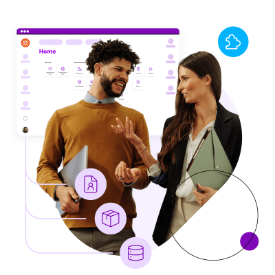 Xperience by Kentico integrations hero showing seamless connection to CRM, analytics, and MarTech tools