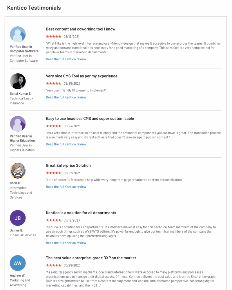 Reviews from the G2 website