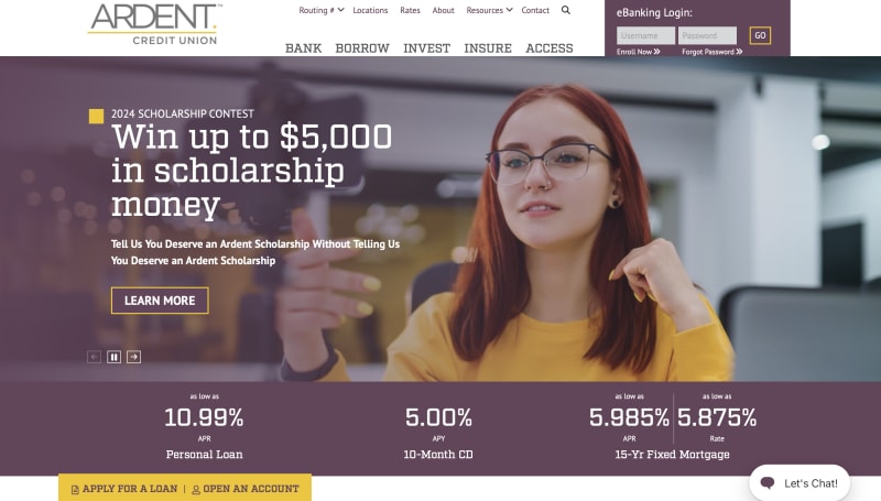 Ardent Credit Union website